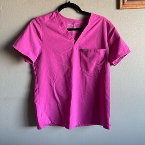 Figs Bright Pink V-Neck Scrub Top